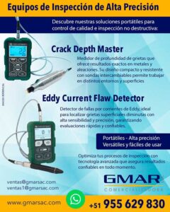 Equipos portátiles Depth Master y Eddy Current Flaw Detector de GMARSAC para inspección industrial de alta precisión.